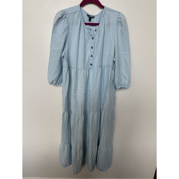 Isabella Oliver Raffa Chambray Tiered Midi Maternity Dress Blue Women's Size 4 - Picture 1 of 8